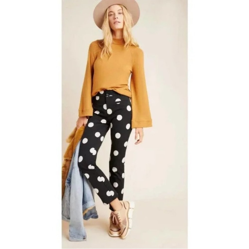 Anthropologie The Essential Skinny Kick Flare Polka Dot Patterned Pants